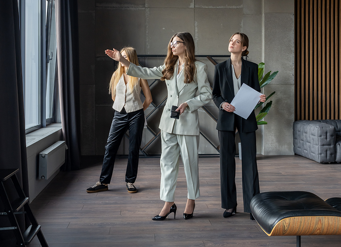 Professionals discussing interior design ideas